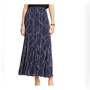 Banana Republic Navy A-Line Flowing Skirt with Geometric Design